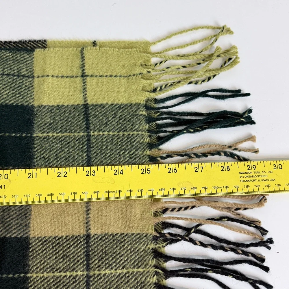 Givenchy Green Black Plaid Cashmere Blend Scarf 50”